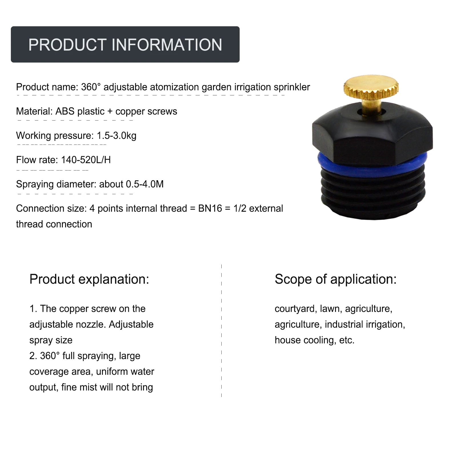 

Sprinkler Irrigation Equipment Atomizing Nozzle Garden Mist Spray Brass 360-rotating 10pcs For Gardening 1/2 Inch Sprayer Tool