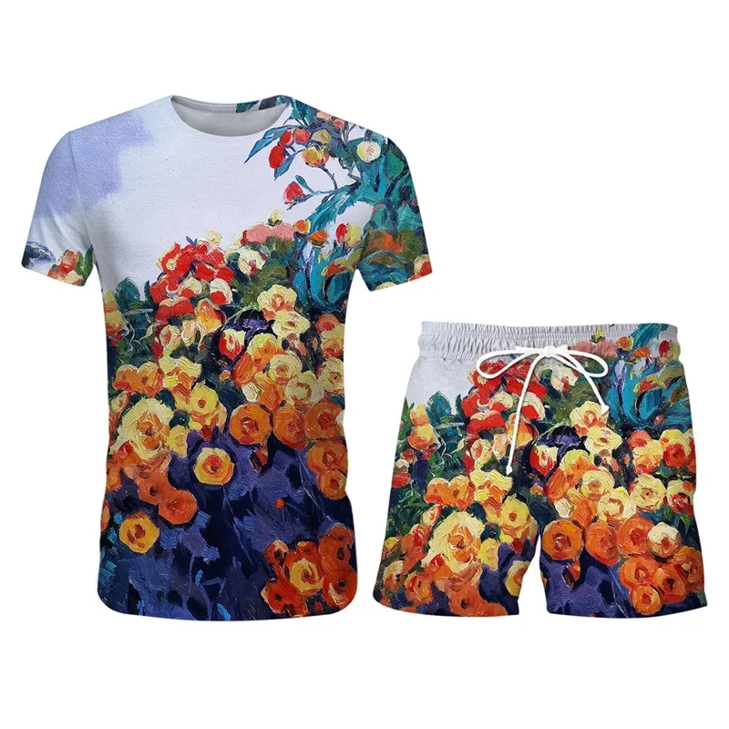 

Cloudstyle 3D мужская футболка оверсайз и короткие штаны с круглым вырезом летняя уличная одежда с принтом специальный Цветок многоцветный новый...