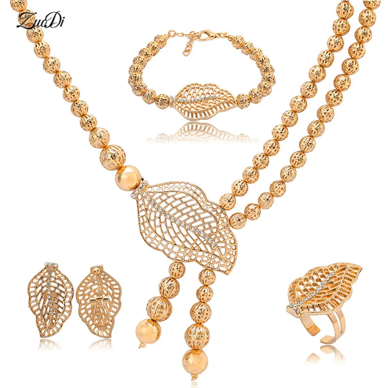 

ZuoDi wholesale Exquisite Dubai Gold Color Jewelry Set Nigerian Wedding African Beads Jewelry Set Brand statement jewelry set