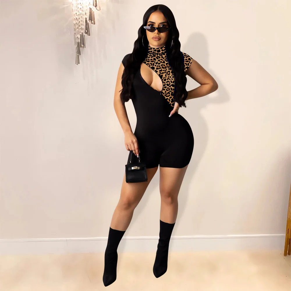 

Sexy Nightclub Women's Leopard Print Stitching BODYSUIT