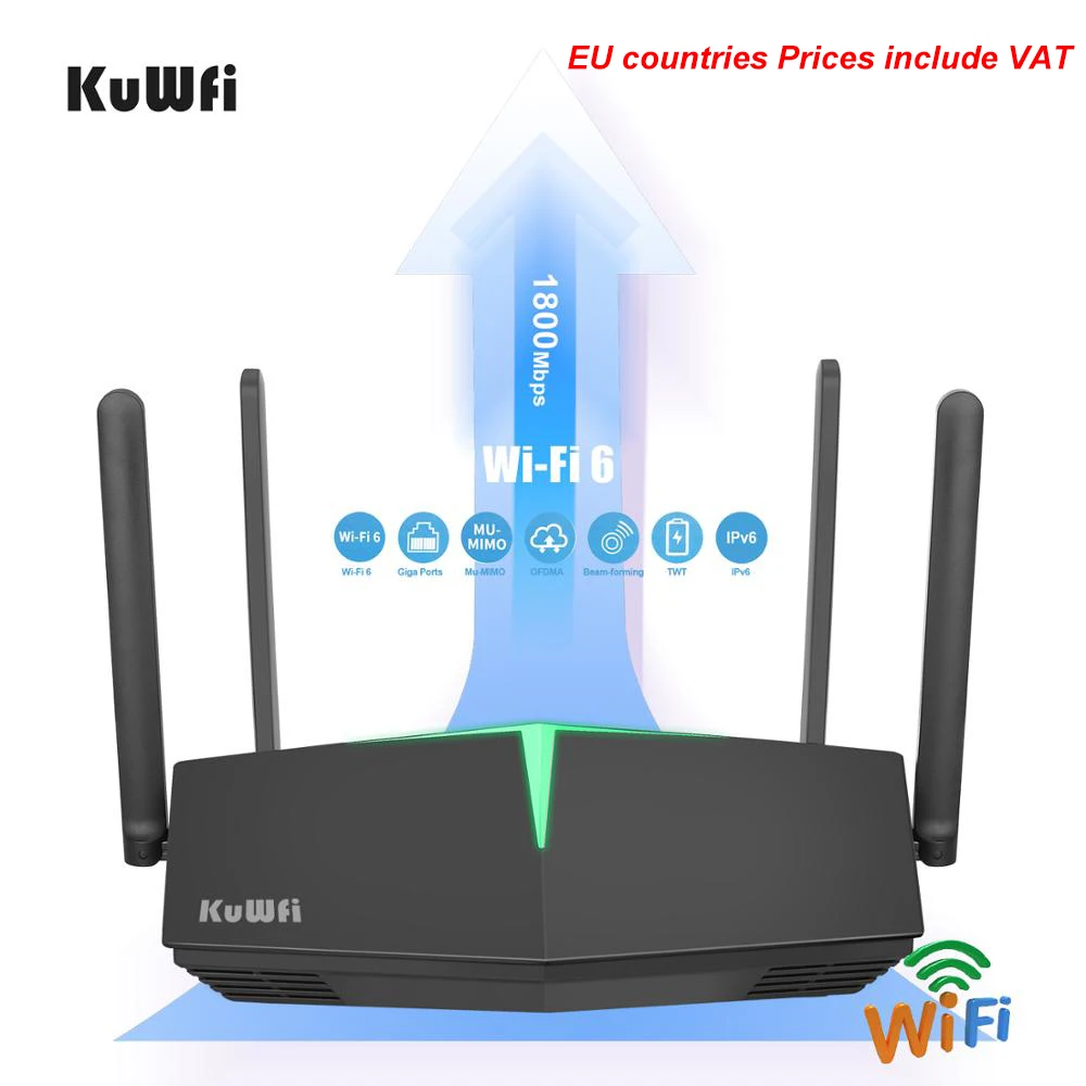 WiFi6 Router 1800Mbps Smart Dual Band WiFi 6 802.11ax Wireless Gaming Routers with 4 Gigabit Port for Home Office New 128Users