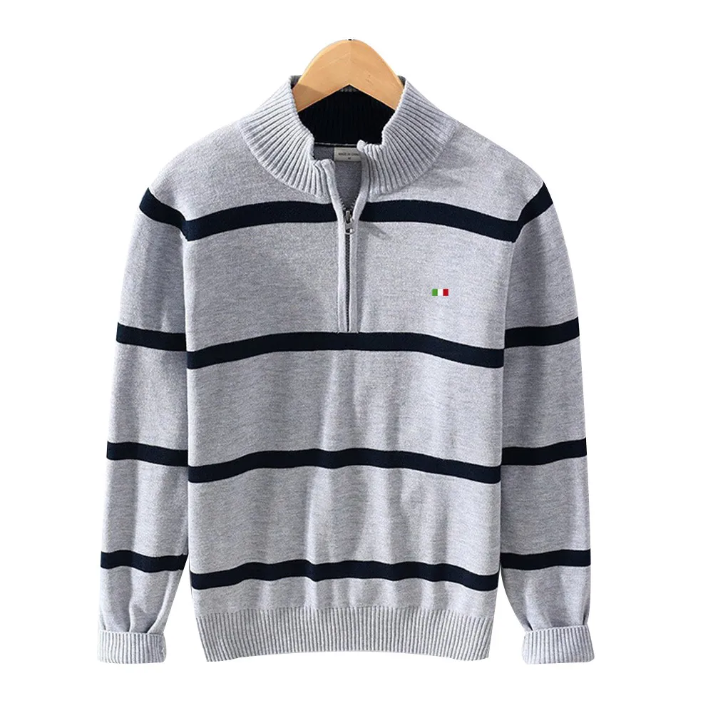 

Brand Sweaters Flag Embroidery 100%Cotton Autumn Winter High Quality Men's Zipper Pullover Sweaters Casual Knitted Tops RL8502