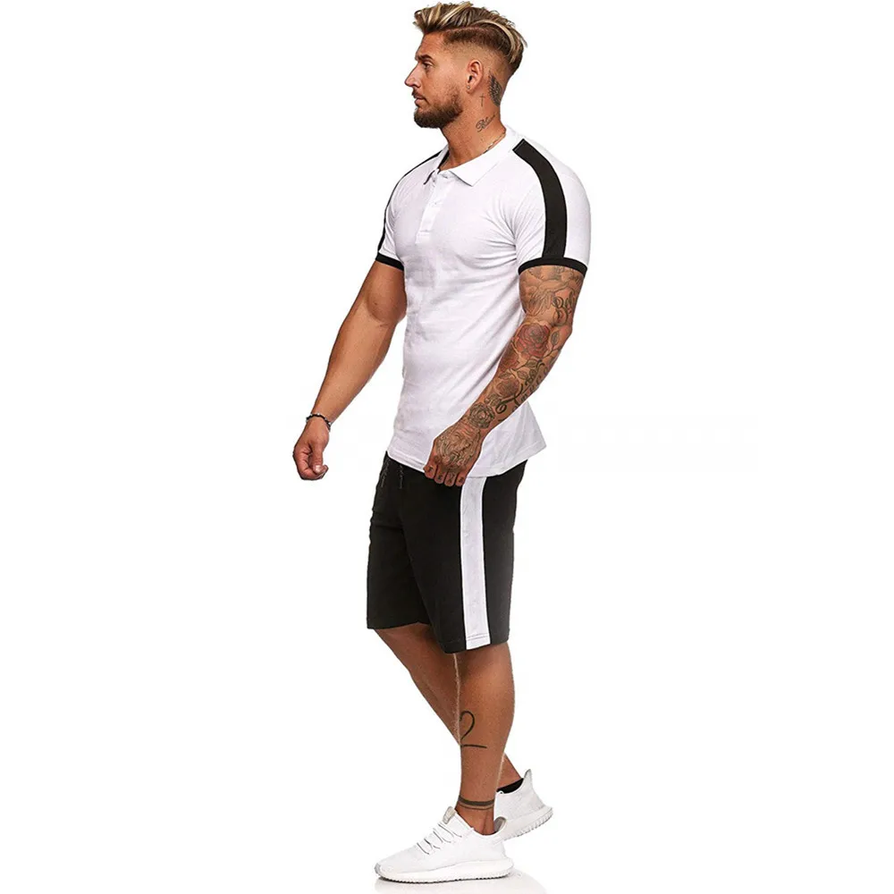 

Men Gym Clothes Summer Shorts Set 2 Piece Set Men Workout Clothes Side Stripe Jogging Suit Men Sports Wear Fitness Clothes 2021