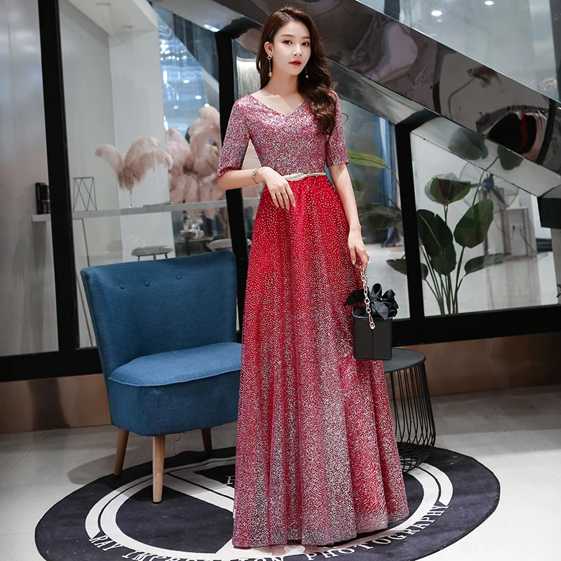 Элегантное Плиссированное вечернее платье из тюля с коротким рукавом v-образным