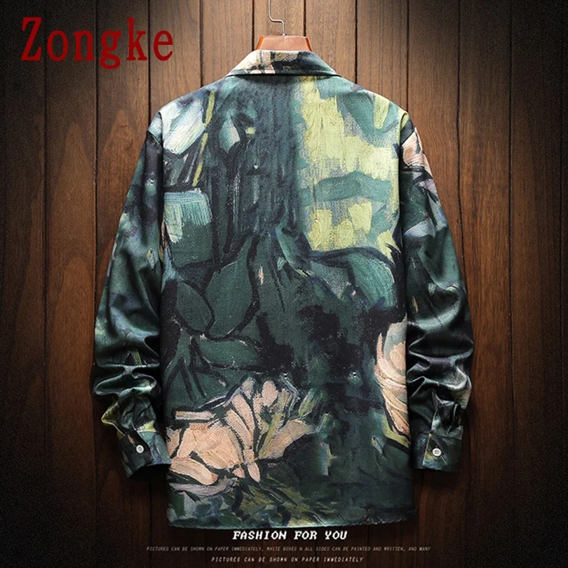 

Zongke Vintage Shirts For Men Clothing 2021 Fashion Streetwear Men Shirt Long Sleeve Button Up Shirt Men Korean Clothes M-5XL