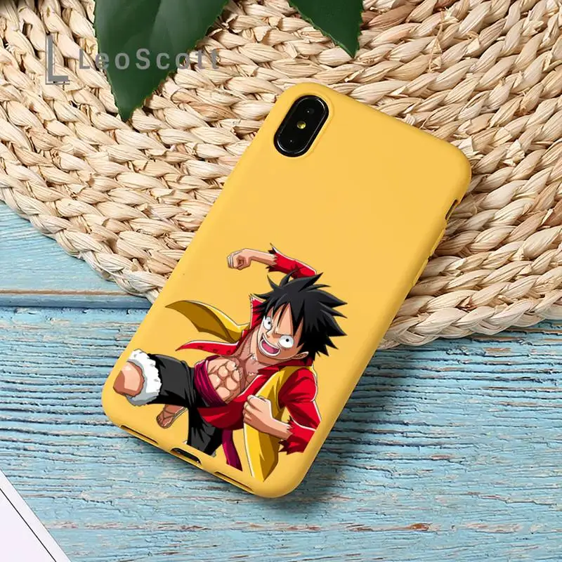

Cartoon anime One Piece Luffy Phone Case Yellow Candy Color for iPhone 11 12 mini pro XS MAX 8 7 6 6S Plus X SE 2020 XR