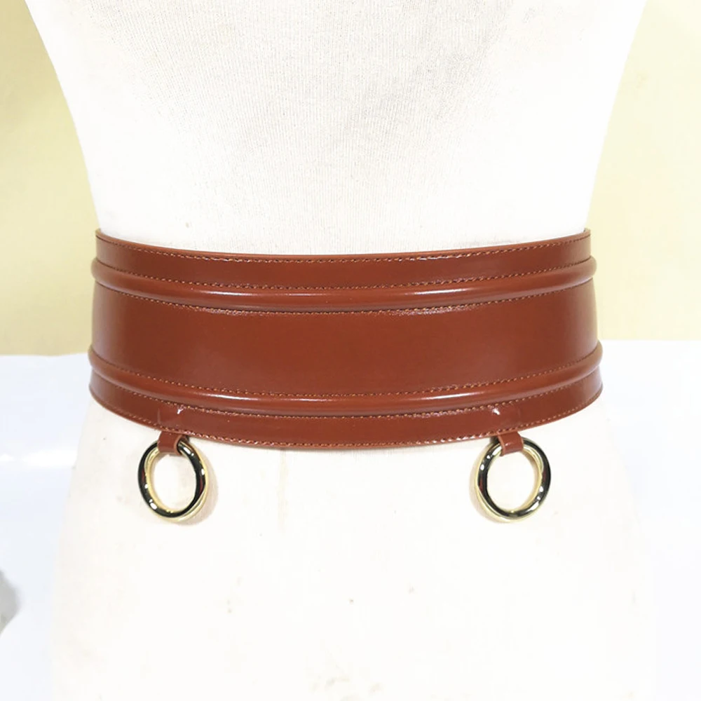 Fashion Vintage Metal Buckle Wide Leather Belt Punk Cool Gold Ring Dress Bondage Straps Hip Hop Good PU Accessory for Women