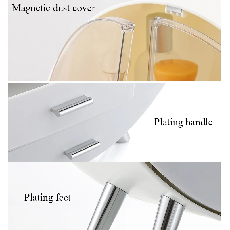 

Round Double Door Cosmetic Box Organizer Large Capacity Dustproof Bathroom Makeup Case Desktop Beauty Storage Drawer Boxs