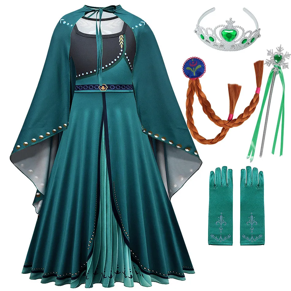Темно-зеленое платье принцессы королевы Анны с накидкой Комплект одежды для