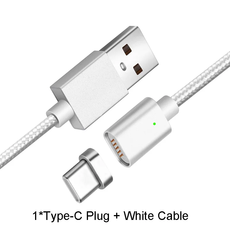 Магнитный кабель Micro usb type C, адаптер для быстрой зарядки, светодиодный, для телефона, Microusb type-C, магнитное зарядное устройство usb c для iphone, samsung, xiaomi - Тип штекера: Silver For Type C