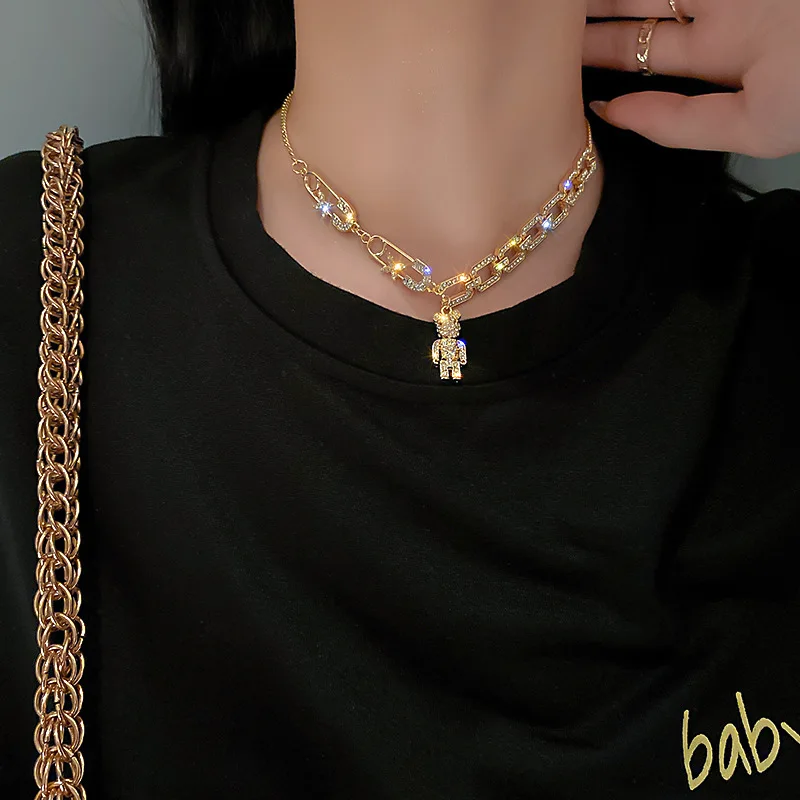 

Bear Necklace 2021 New Fashion Charm Women's Necklace Ins Hip-hop Trendy Personality Cool Female Choker Clavicle Chain Jewelry