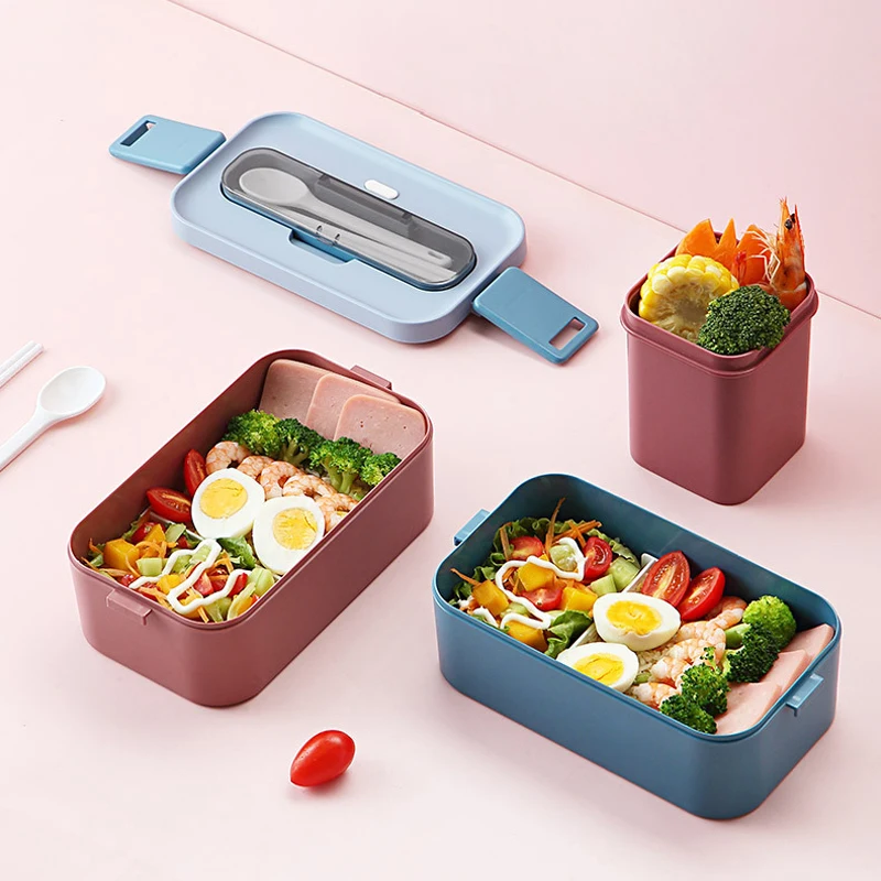 

New Lunch Box Bento for Student Office Worker Double-layer Microwave Heating Container Food Storage