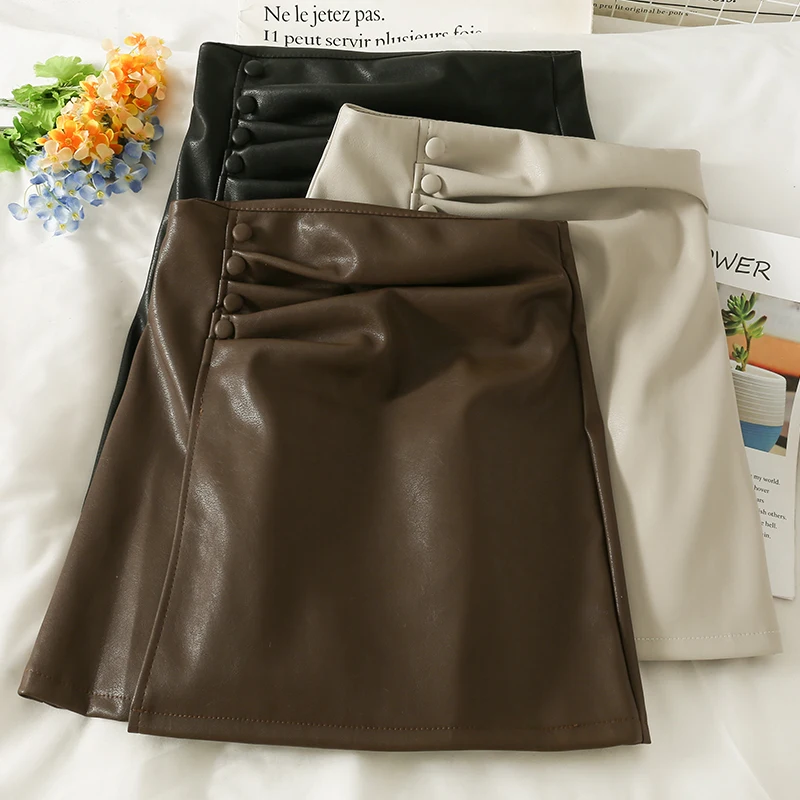 

of tall waist show thin burnish feels upset han edition PU leather skirt female skin joker package buttocks short skirt