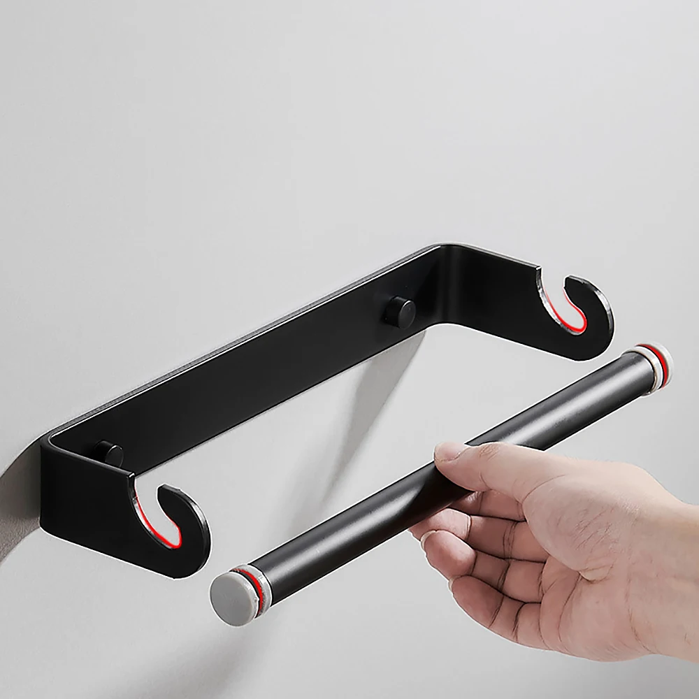 

Aluminum Punch-Free Roll Paper Holder Cabinet Cling Film Towel Rack Tissue Hanger Wall Organizer Storage Shelf Kitchen Tools