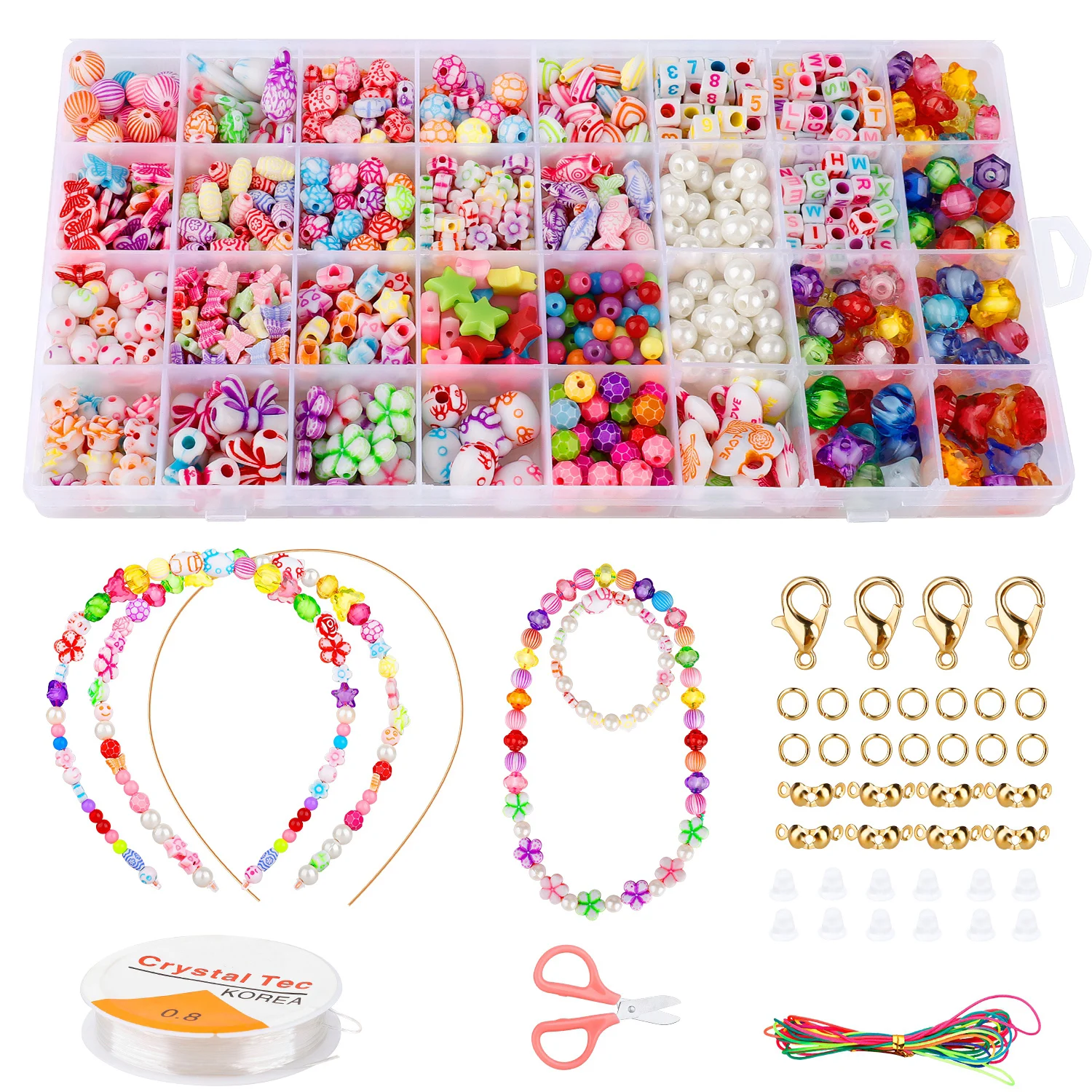 

32 Grids Kids Colorful Acrylic Beads Set Box Toy Jewelry Making DIY Beaded Bracelets Necklaces String Threading Educational Gift