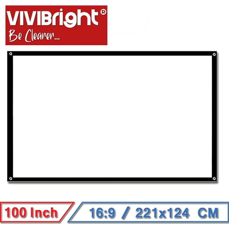 VIVIBRIGHT 100 дюймов 16:9 Портативный экран проектора матовый белый для домашнего