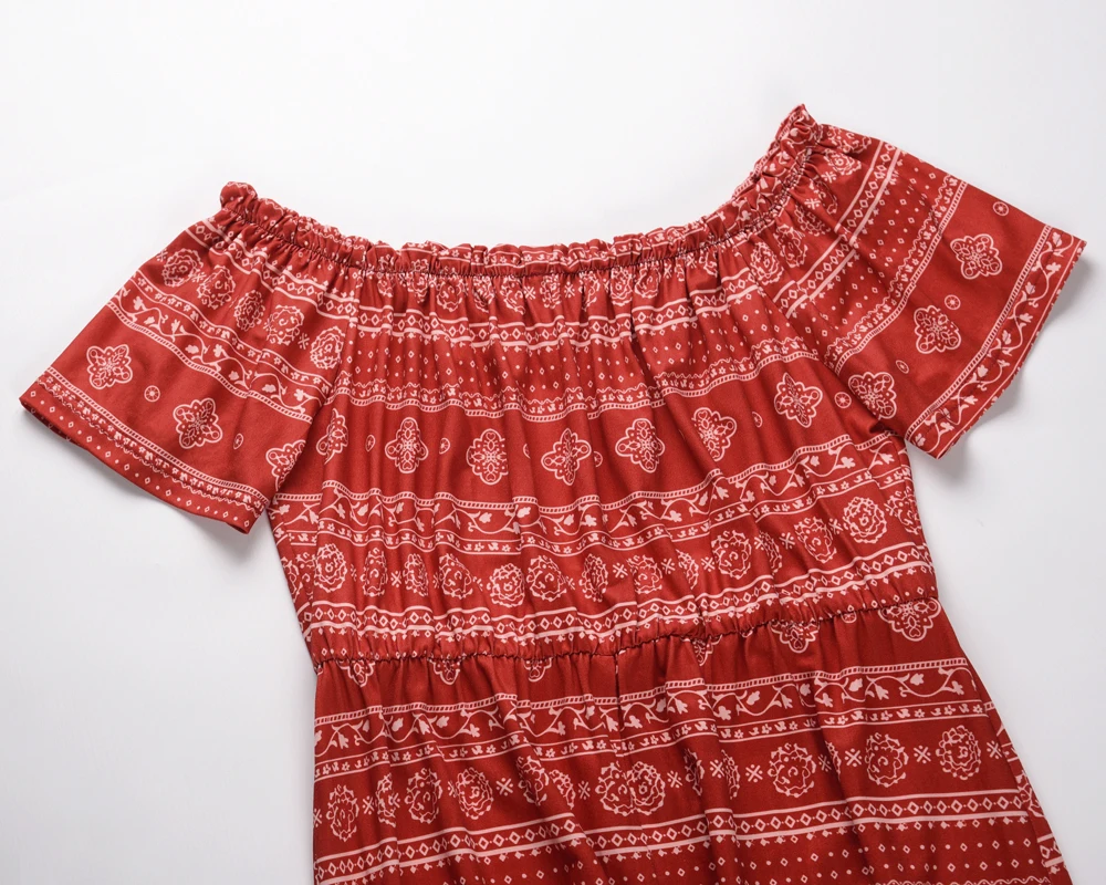 

Women Vintage Style Off Shoulder Floral Boho Dress Maxi High Waist Ladies Summer 2020 Holiday Ruffle Backless Asymmetrical Dress