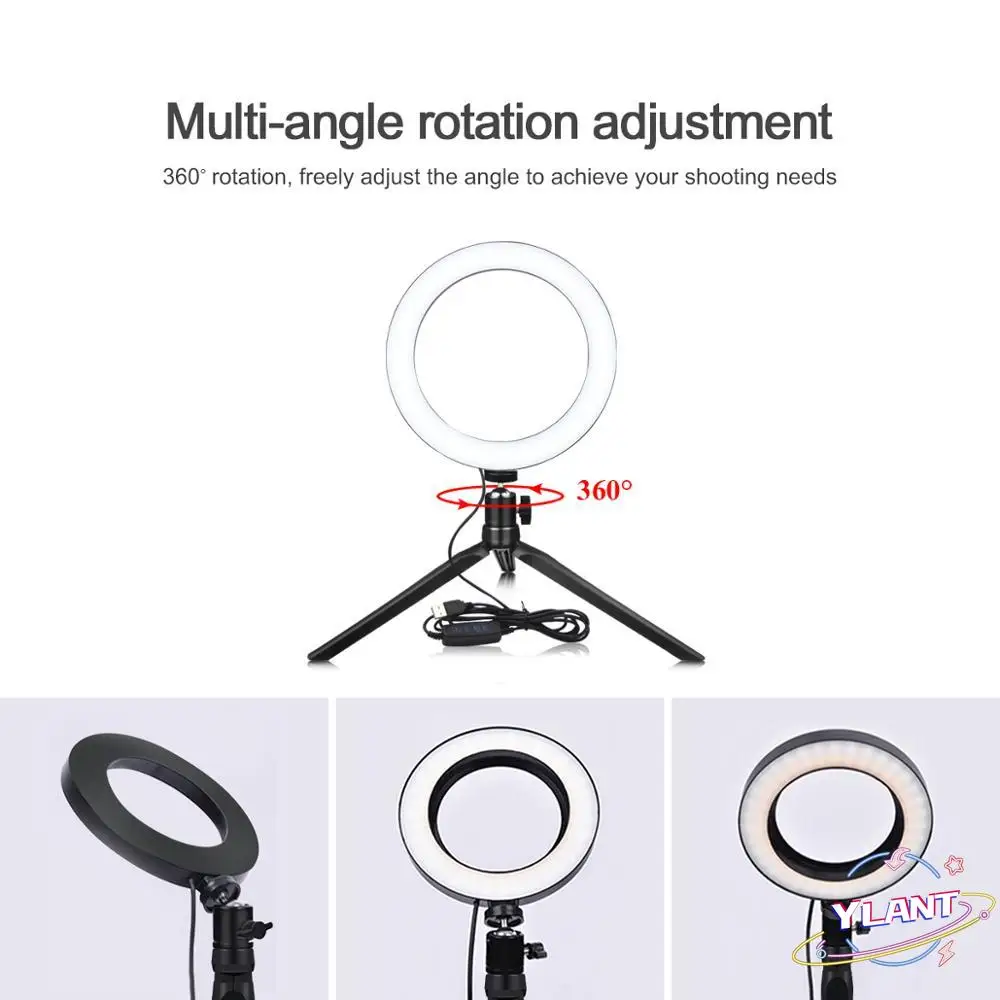 Cellphone Photography Lighting With Tripod For YouTube Makeup Video Live Studio Light Novelty USB Dimmable LED Selfie Ring Light
