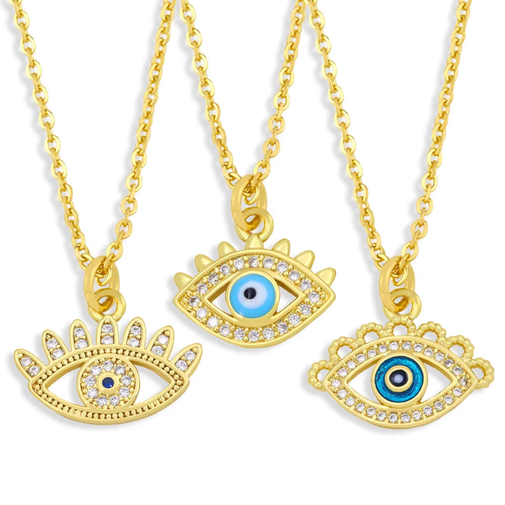 

Bohemian Vintage Turkish Blue Evil Eye Enamel Zircon Pendant Necklace Women Clavicle Chain Statement Jewelry Femme Collar Gift