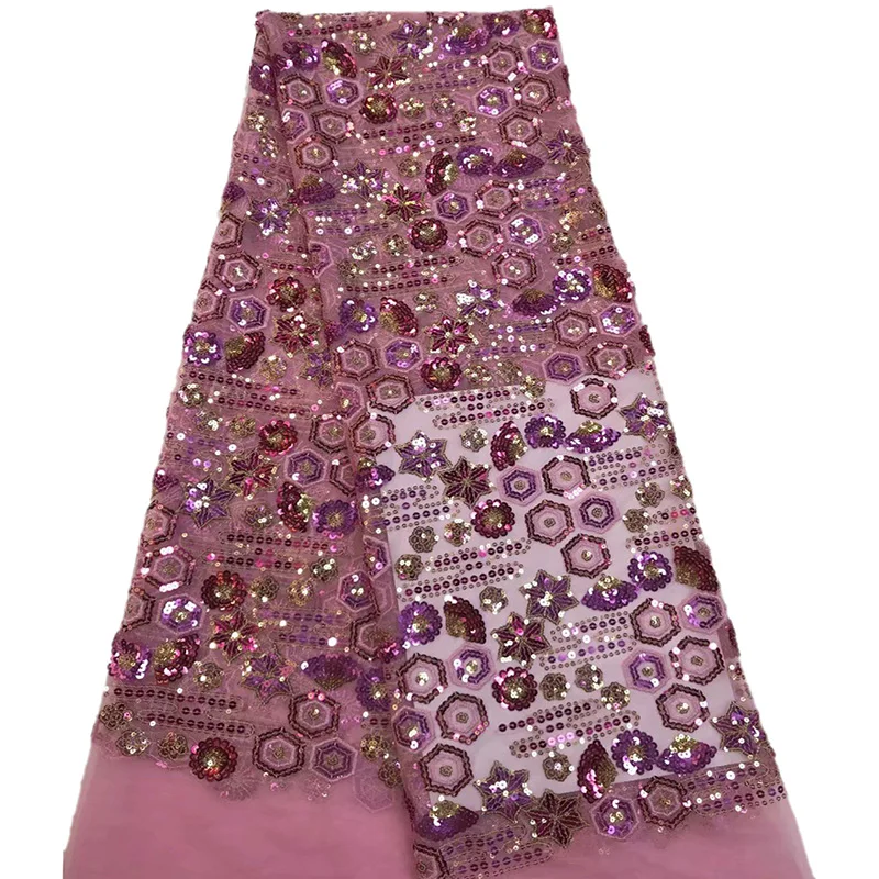 

Women dresses African fabric Polygon-shell-hexagram pattern with graceful sequins AJY37 big sale price French Tulle Lace Fabric