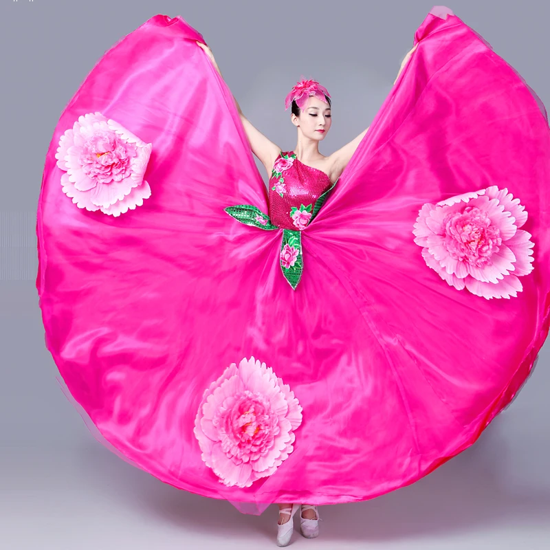 

Spanish Bullfight Dance Dress Petal Long Robe Flamenco Fille Skirts Camisa Dresses For Women Chorus Big Swing Dress DL6128