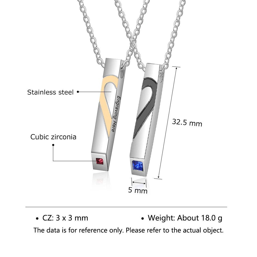 Personalized Chain Necklace For Couples Stainless Steel Customized Vertical Bar Pendant with Birthstone Promise Jewelry | Украшения и