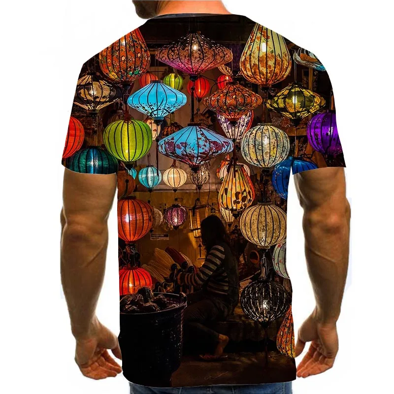

Men's Graphic Shirt Lantern 3D Print US Size T Shirt Unisex Classical Tee Casual Rainbow Top Novelty Clothing