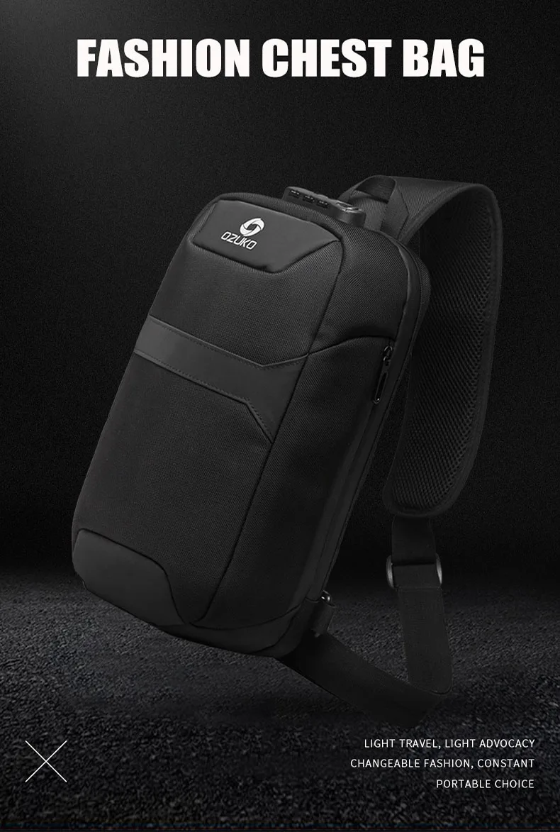 OZUKO Men's Messenger Bag Antitheft Waterproof USB Recharging Shoulder Crossbody Bags Chest Pack Male Sling Bag for Short Trip