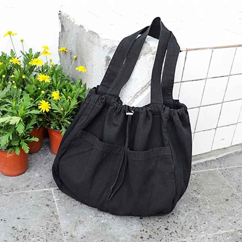 

New Women's Handbag Washable Canvas Bag Simple Shoulder Bag Messenger Bag Drawstring Shopping Bag