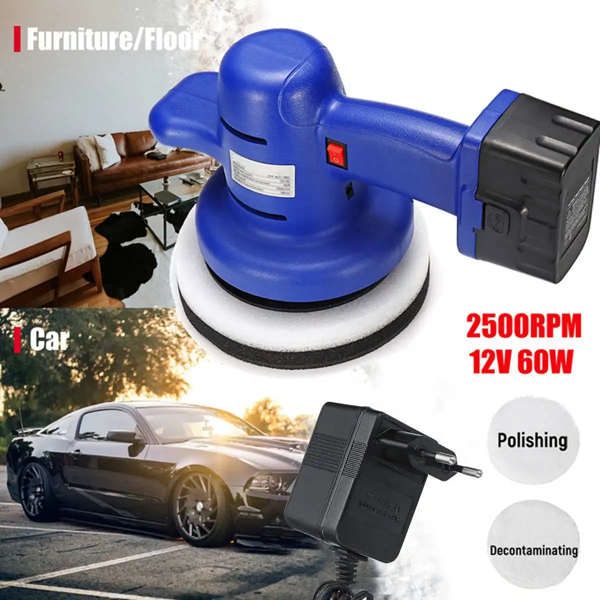 

Cordless Car Polisher 12V Wireless Car Polishing Machine Brushless Car Floor Sanding Waxing Tools with Rechargeable Battery