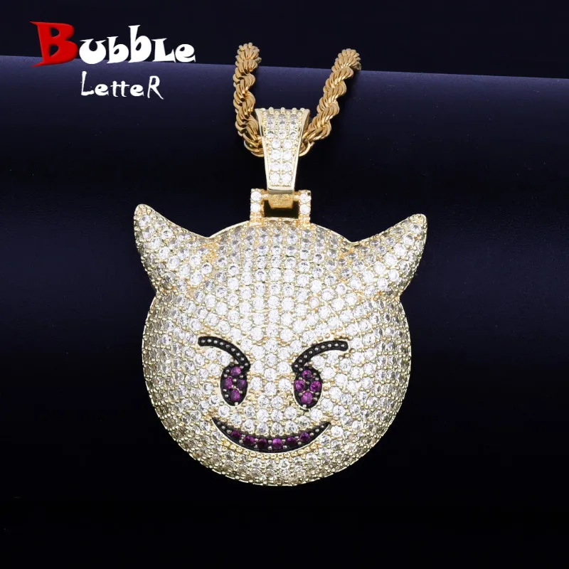 

Demon Evil Expression Necklace & Pendant Gold Color Plated Bling Zircon Hip Hop Rock Street Jewelry