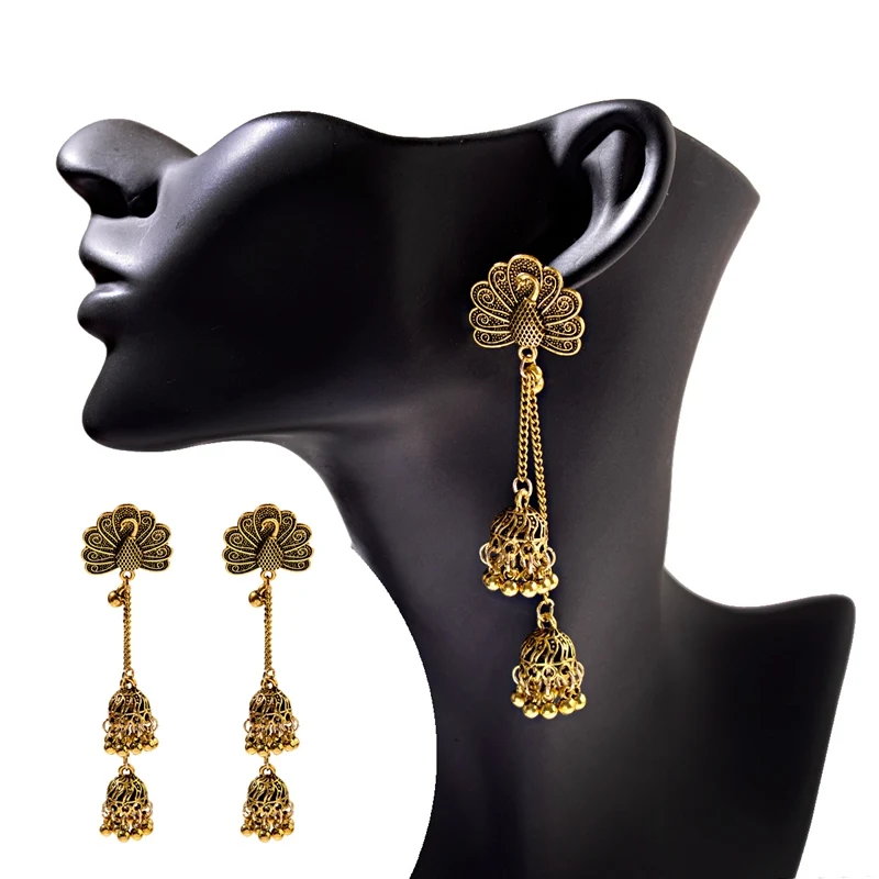 OIQUEI антикварные Jhumkas богемные этнические золотые Животные Резные Большие