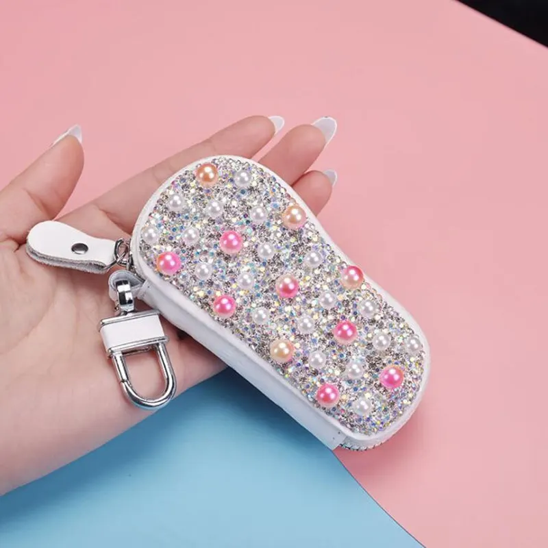 Роскошный чехол с алмазным жемчугом для автомобильного ключа из натуральной