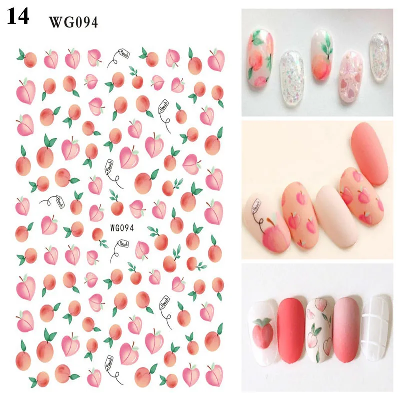 

Manicures Nail Stickers Strawberry Peach Design Nail Decoration 3D Fruits Decals DIY Art Nail Foils Nail Adhesive Sliders