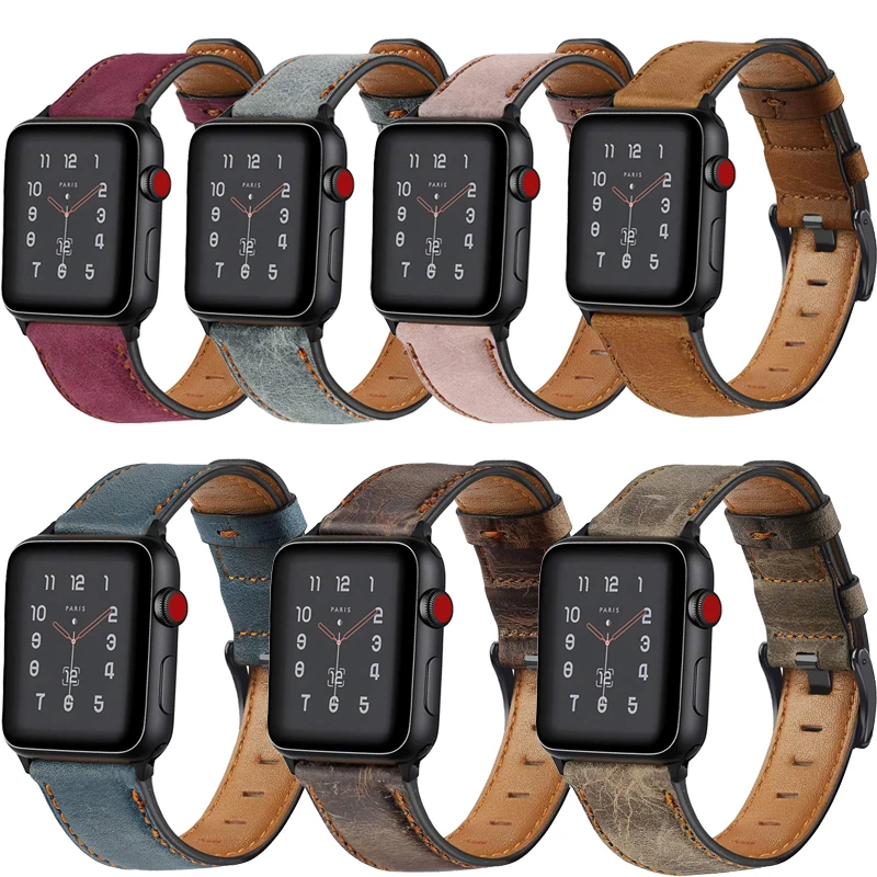Ремешок из натуральной кожи в стиле ретро для Apple Watch band 44 мм 40 42 38 браслет iwatch pulseira