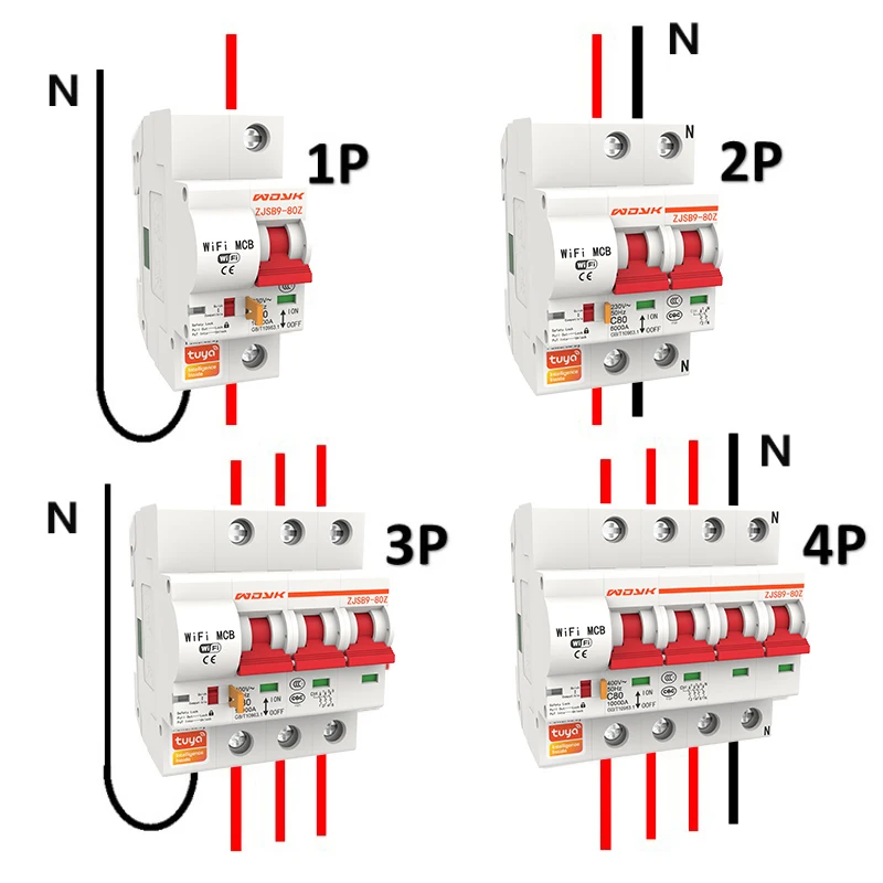 

1P/2P/3P/4P WiFi Smart Circuit Breaker 16A-125A Automatic Switch Overload Short Circuit Work With Alexa Tuya App