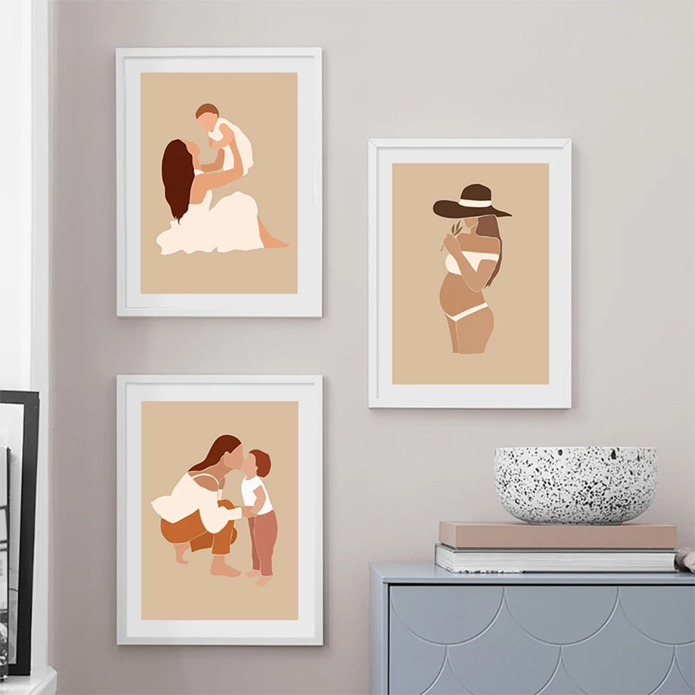 

Pregnant Mommy Baby Wall Art Canvas Painting Mother Child Nordic Posters And Prints Wall Pictures For Kids Room Bedroom Decor