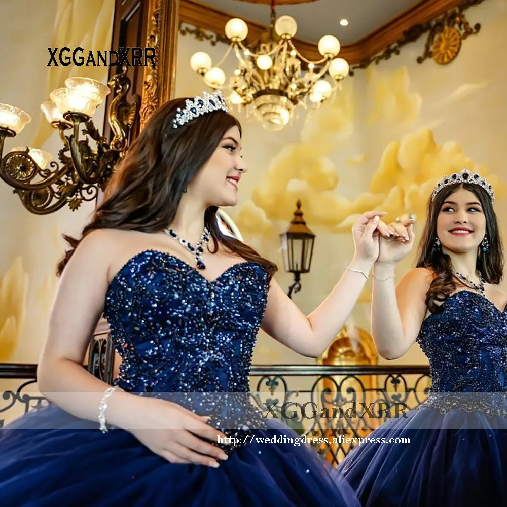

Navy Blue Quinceanera Dresses 2021 Sexy Sweetheart Beading Crystal Sweet 16 Dress Birthday Prom Party Gown Vestidos De 15 Aos