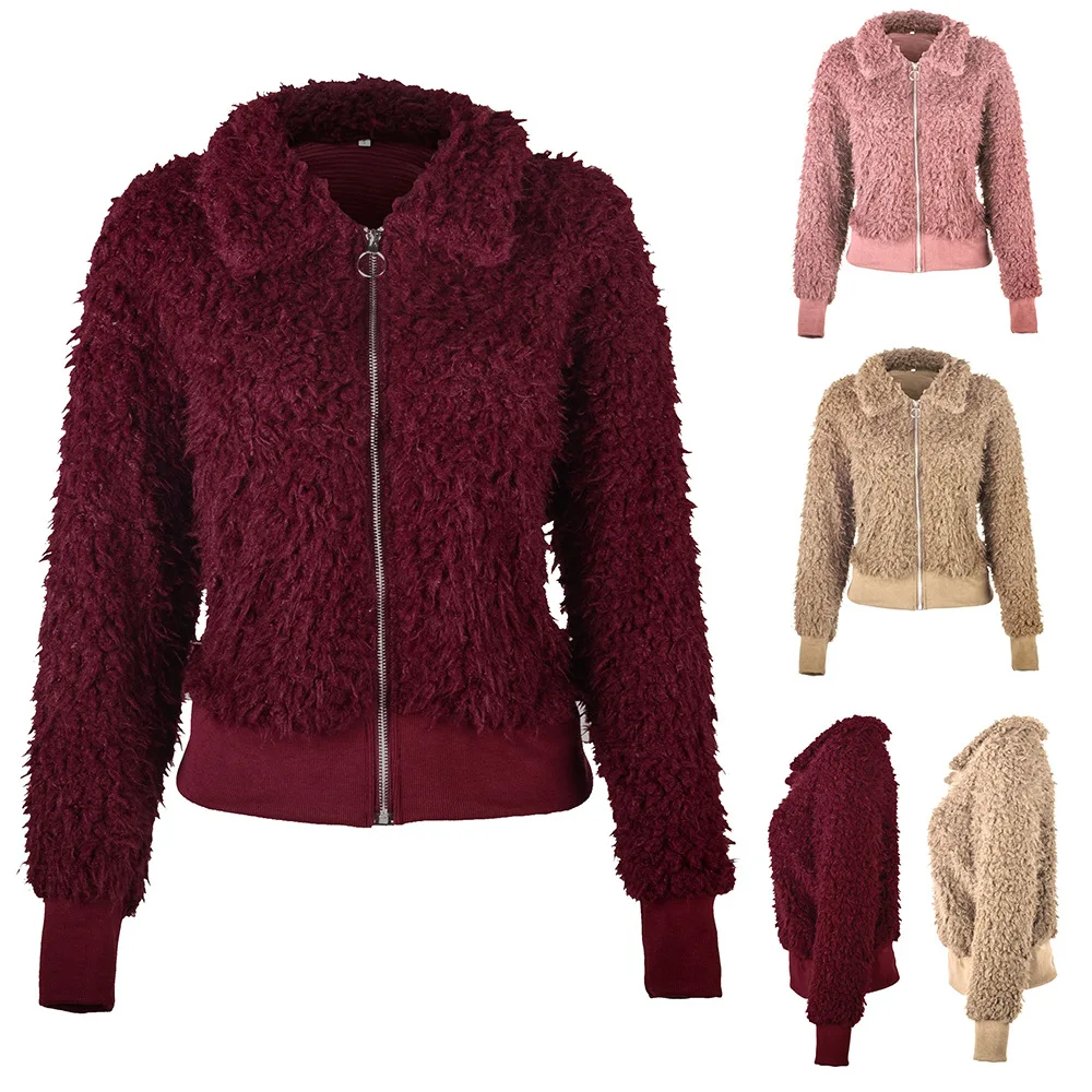 Зима, пальто для женщин, S-3XL, короткая куртка из искусственного меха, Женское пальто из искусственного меха на молнии, плюшевые пальто для девушек, плюшевое пальто, теплое, 1AKAK24