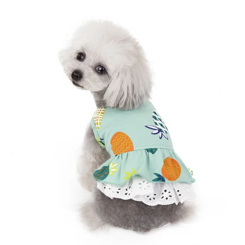 

2021 Summer Pineapple Dog Cat Puppy Chihuahua Costume Fruit Pineapple Dresses Clothing Soft Cotton Pet Dogs Cats Dress