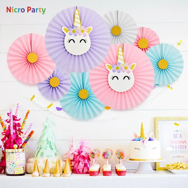 Nicro 8 шт./компл. Единорог бумага с Фламинго Фанаты для детского дня рождения