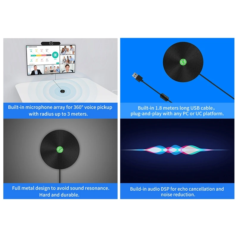 

QM0 360 Degree Omnidirectional Speakerphone Conference Condenser Microphone with Mic for PC Laptop Office Meeting Video