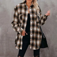 autumn long plaid jacket women checkered jacket women overshirt winter coat female button shirt coat jackets for women 2021