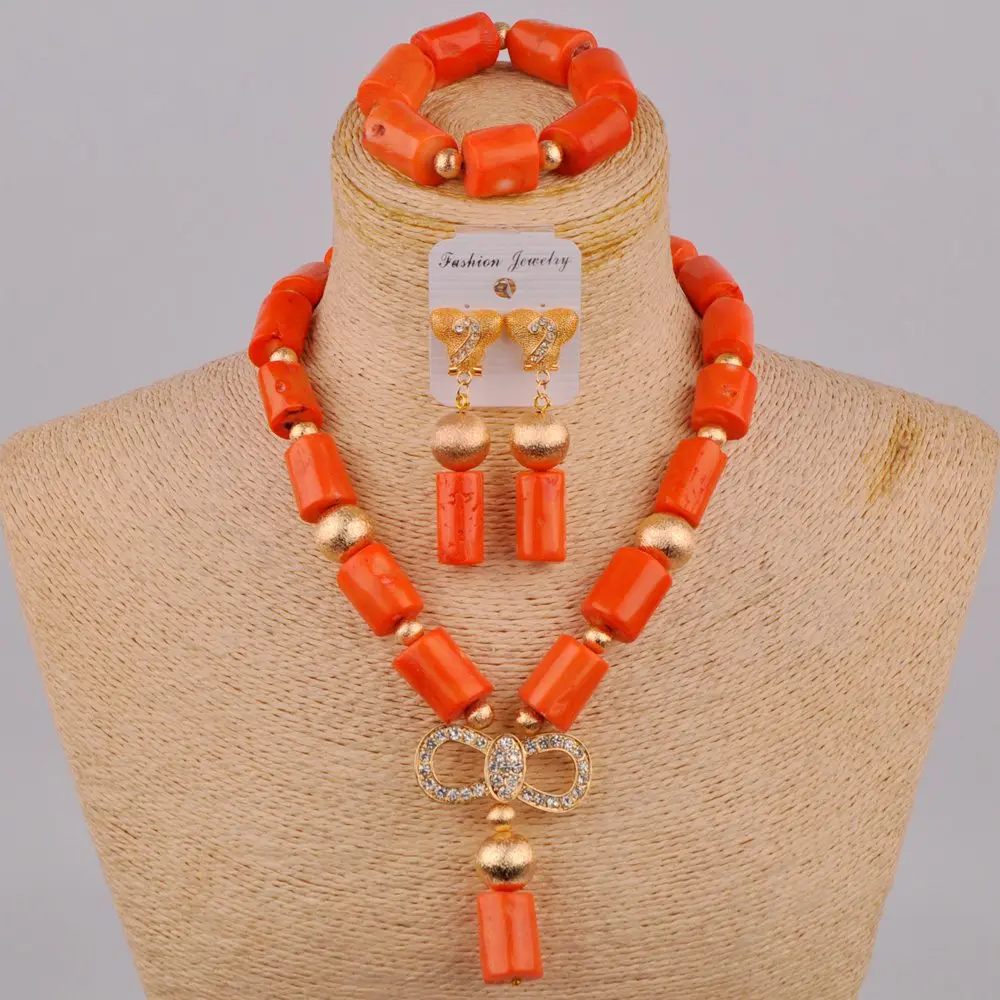 Африканские свадебные бусины нигерийский Коралл комплект украшений 1C-D02 |