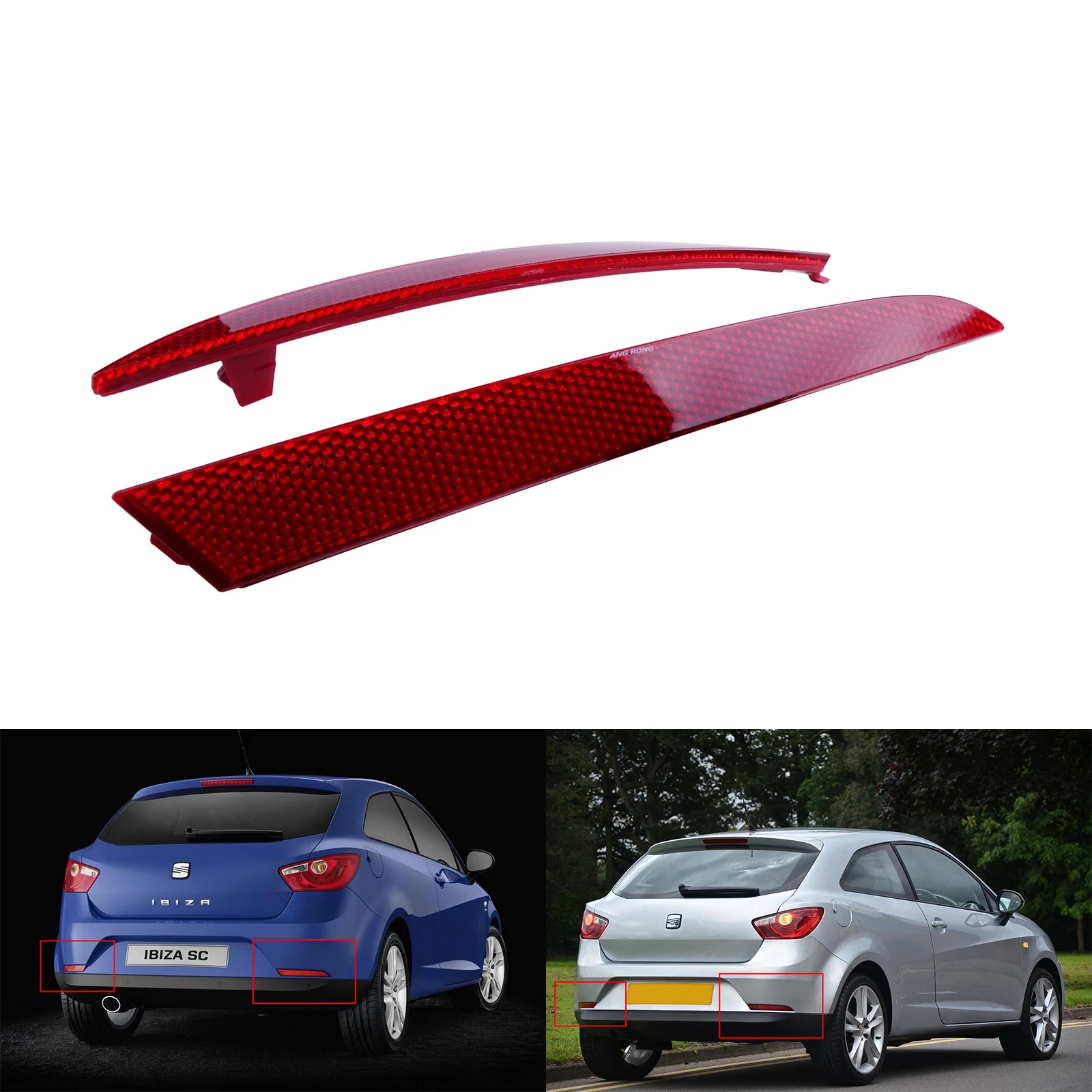 Пара красных отражателей заднего бампера ANGRONG, стоп-сигнал для SEAT IBIZA 6J 2008-2012 6J4945105