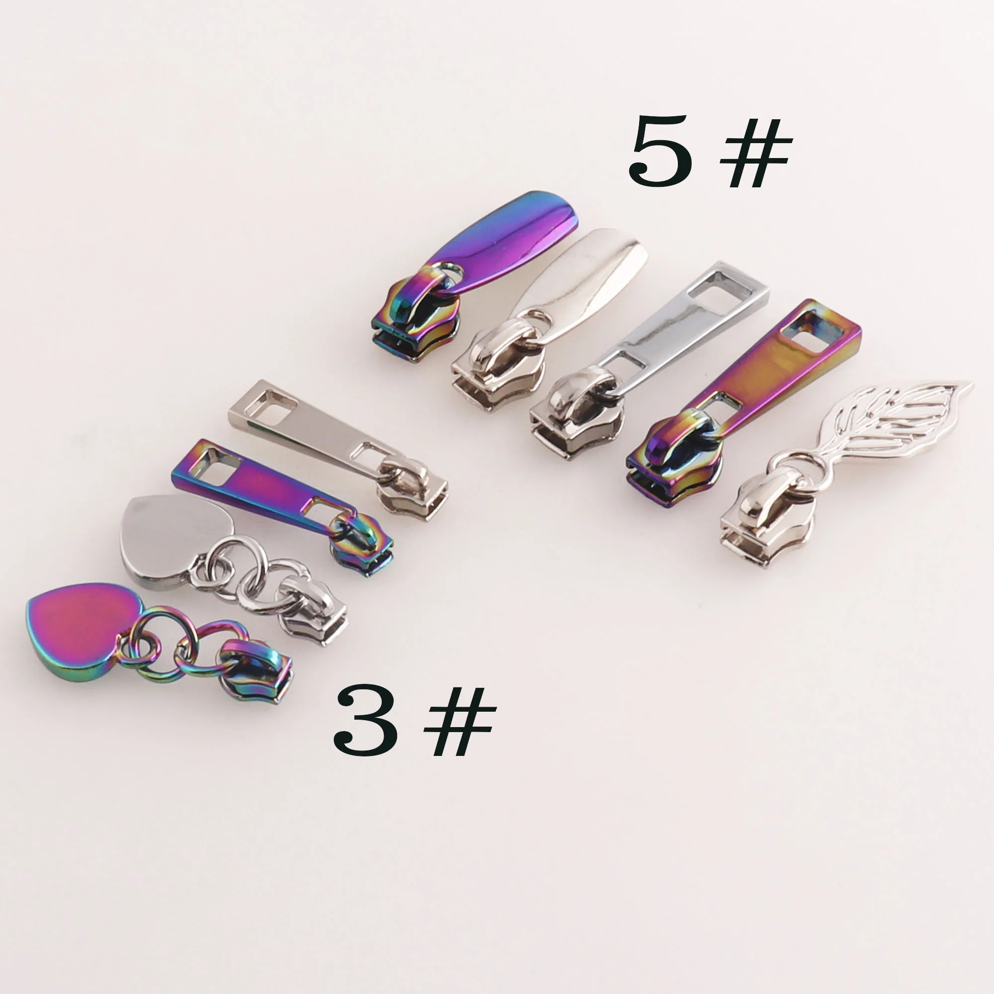 

Rainbow/Silver Head Zipper Slider Puller,Leaves/Heart Long Pull Zipper Heads,Loose Zipper Slider Sewing Handbag Hardware Bag