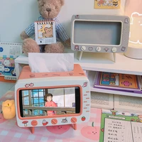 Nordic Minimalist Retro Desk Tissue Box Living Room Creative Multifunctional Heightened Base Phone Slot Rack Home Bedroom