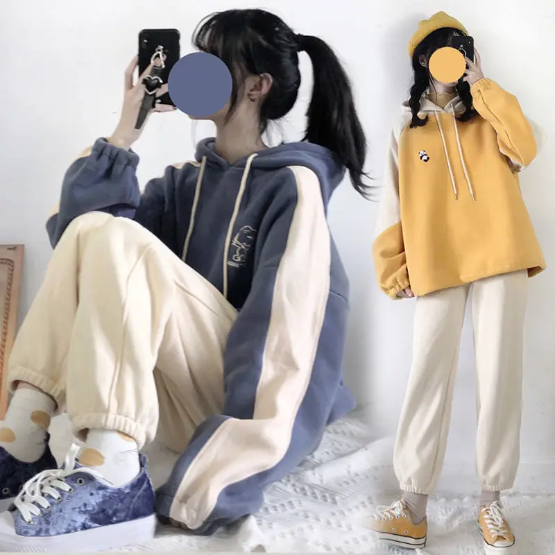 Однотонные толстовки большого размера женская одежда Новинка осени 2021 корейские