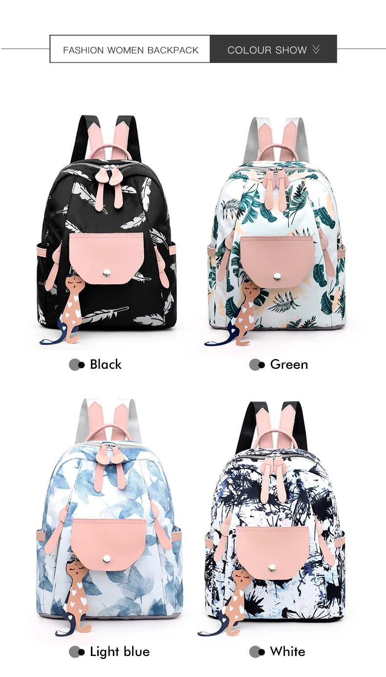 Women Backpack Flower Printing School Backpacks For Teenage Girls Nylon Bookbags Lady Daily Travel sac Shoulder Bags XA511H