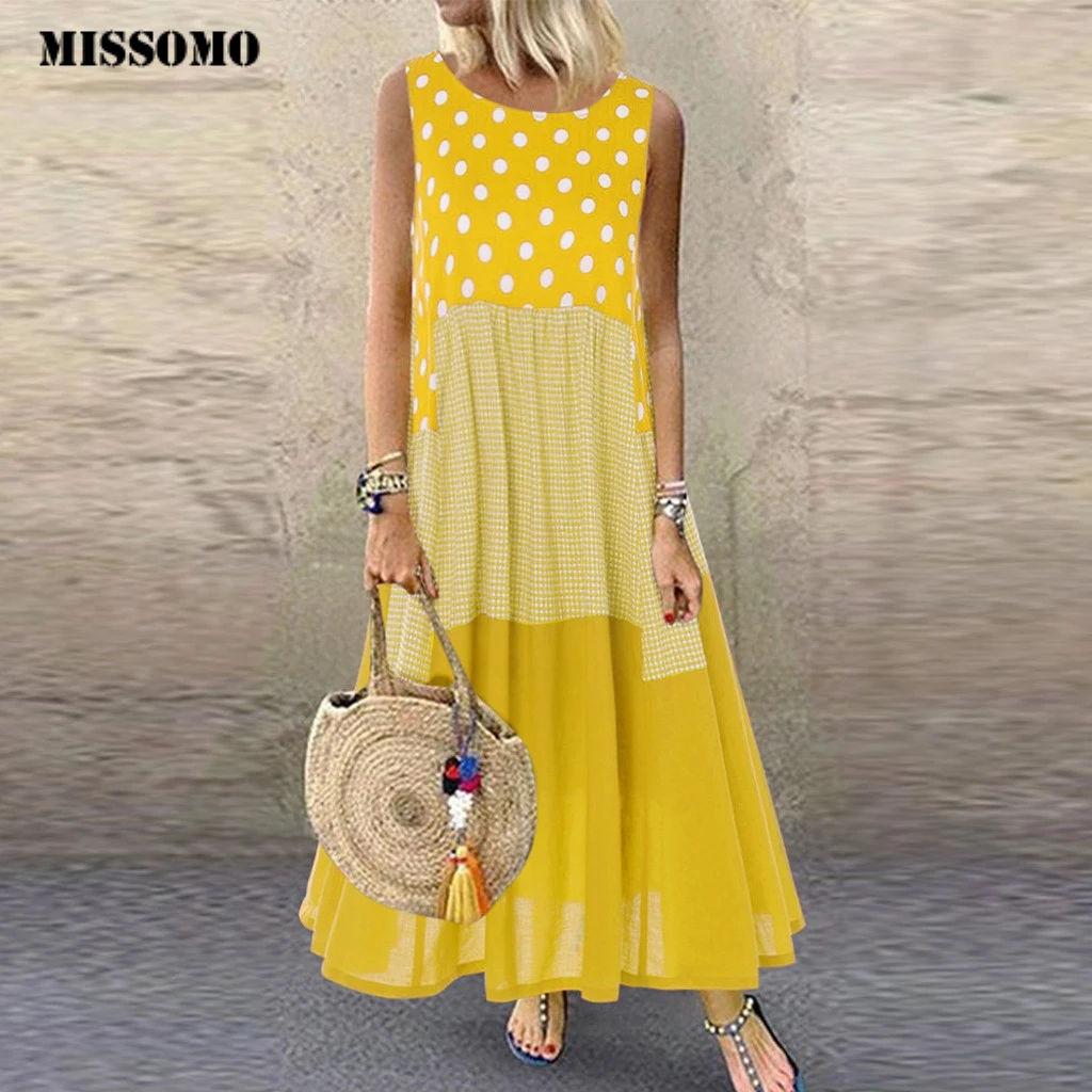 Женское платье макси MISSOMO винтажное длинное в стиле бохо с принтом горошек без